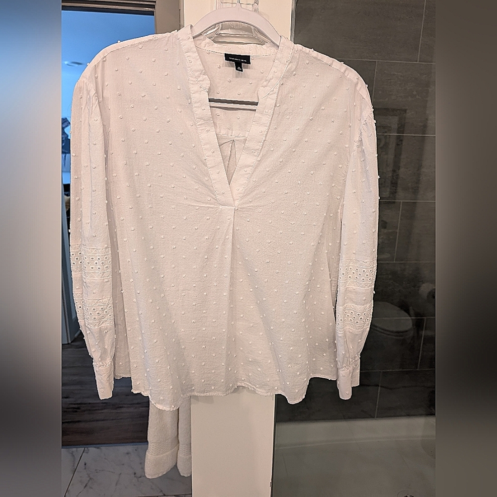 White Cotton Beachy Blouse Great Condition Size Small